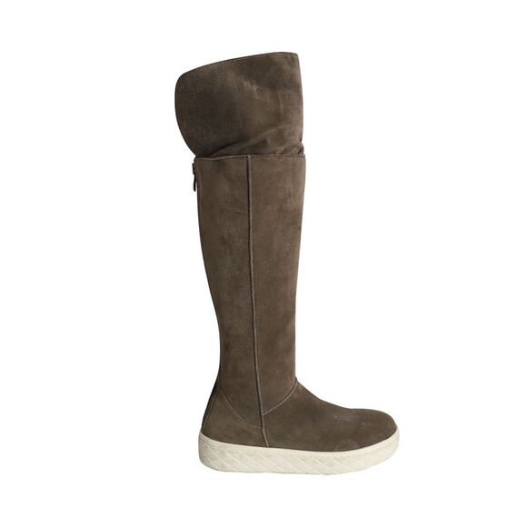 Moncler Knee Shearling Lined Boots in Grey Suede - Picture 1 of 6